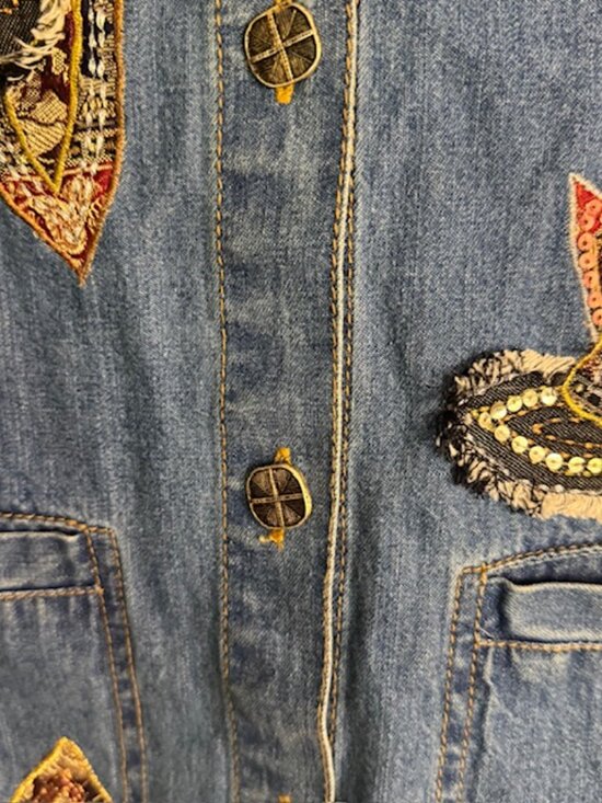Vintage Bleu Bayou Floral Embroidered Patchwork Denim Jacket Size Medium - Picture 6 of 7